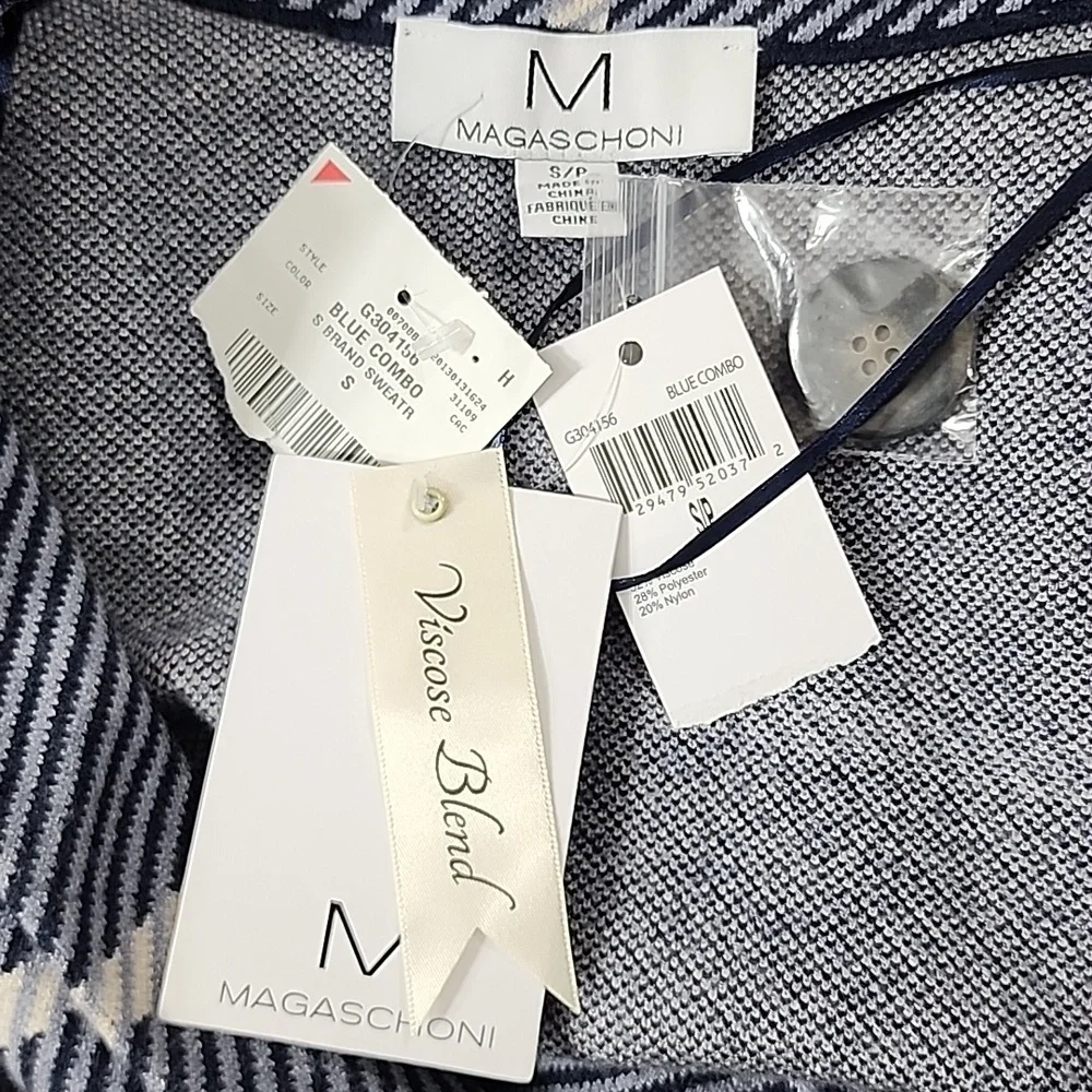 Magaschoni Women's Plaid Long Cardigan  blue  Coat Sweater Size S/P Small‎ NWT